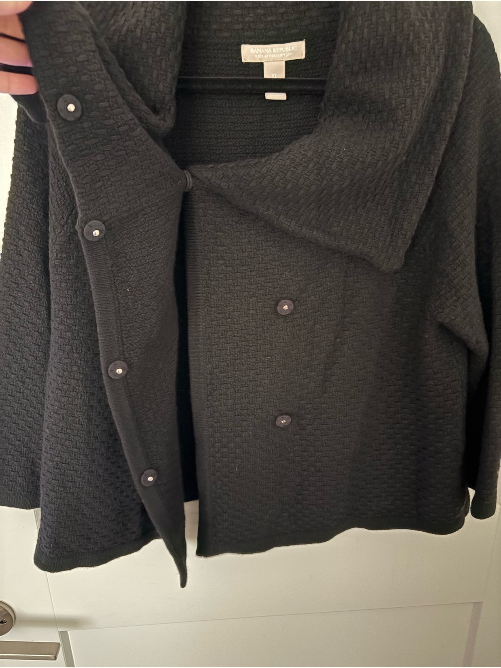 Banana Republic- Black Cashmere Merino Wool Knit Textured Cardigan- Size XL - Picture 9 of 12